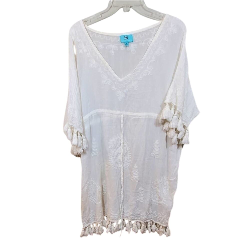 South Main 100 percent‎ cotton cream lace crochet fringe swim coverup Size Small